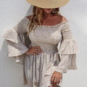 Shein Plus Size Ditsy Floral Shirred Bodice Bardot Dress Size 4XL Casual Summer